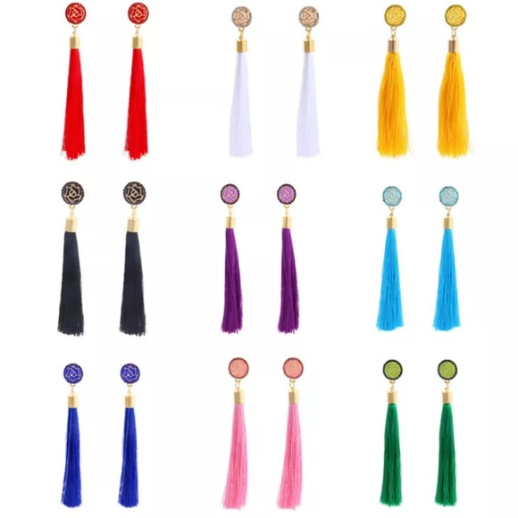 Long Fringe Tassel Statement Rhinestone Earrings - Picture 4 of 5